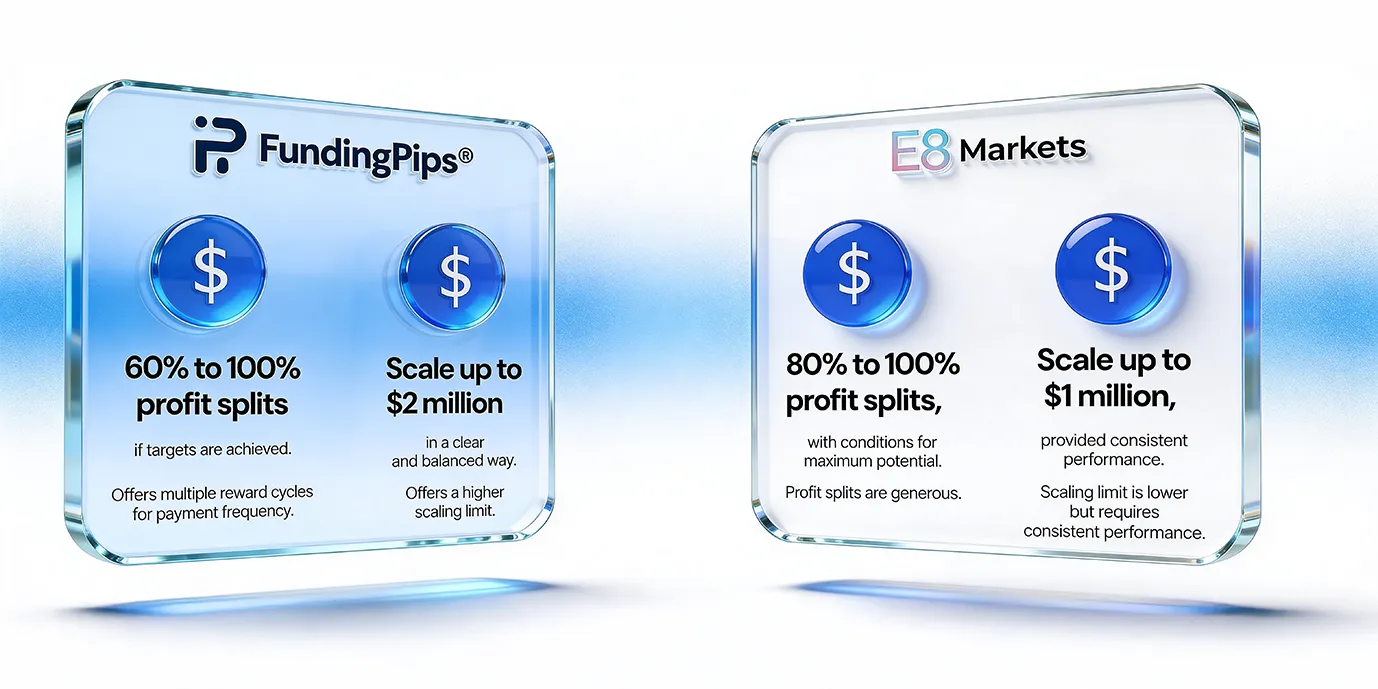 FundingPips Vs E8 Markets: Profit Splits, Customizable Drawdown Levels, and Scaling Potential